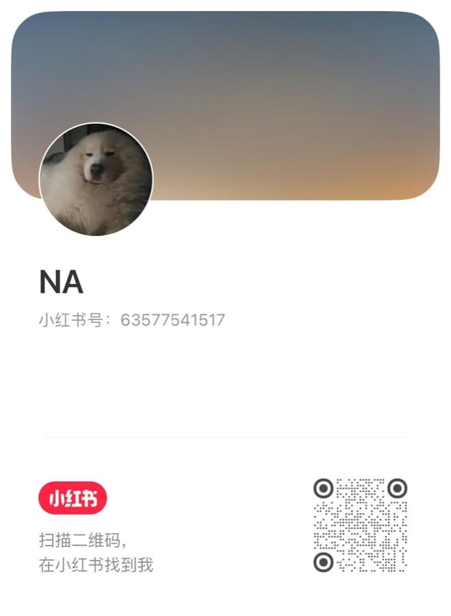 FluffyWA Xiaohongshu (RED) profile card with QR code