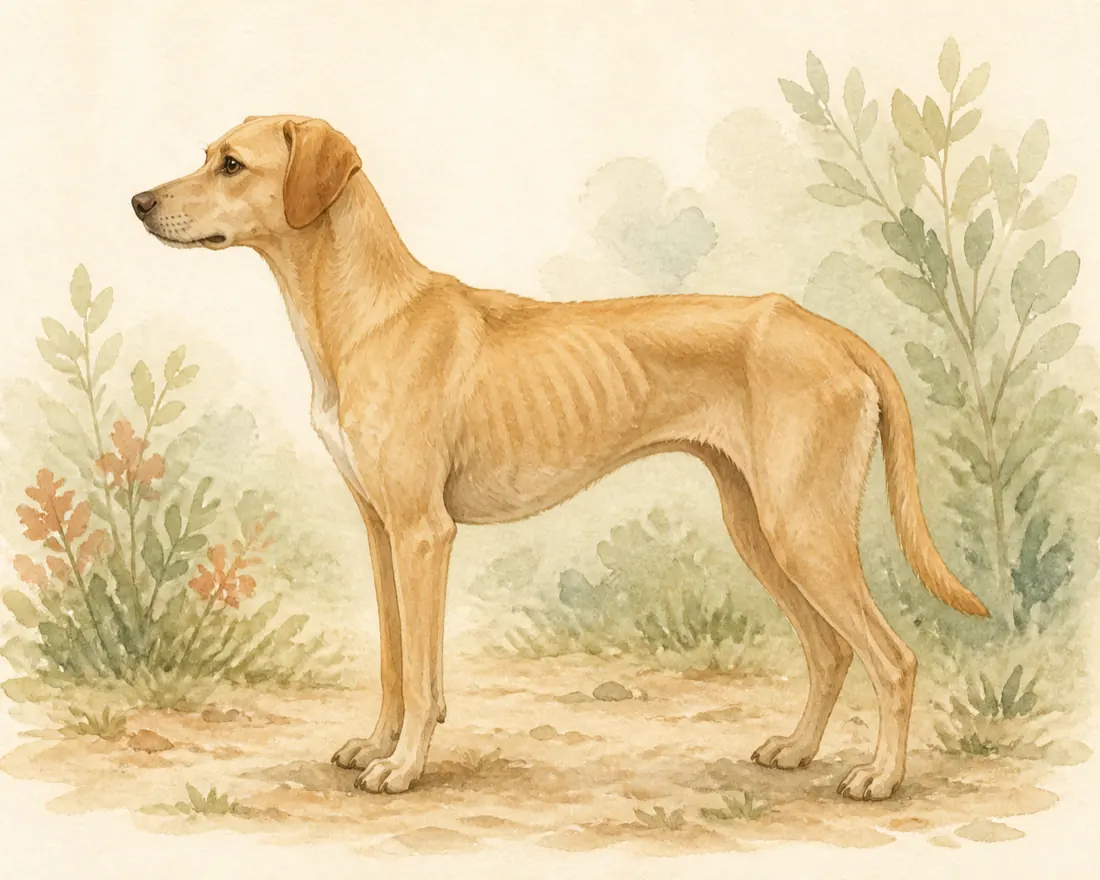 Watercolour dog with a strongly marked waist and belly tuck