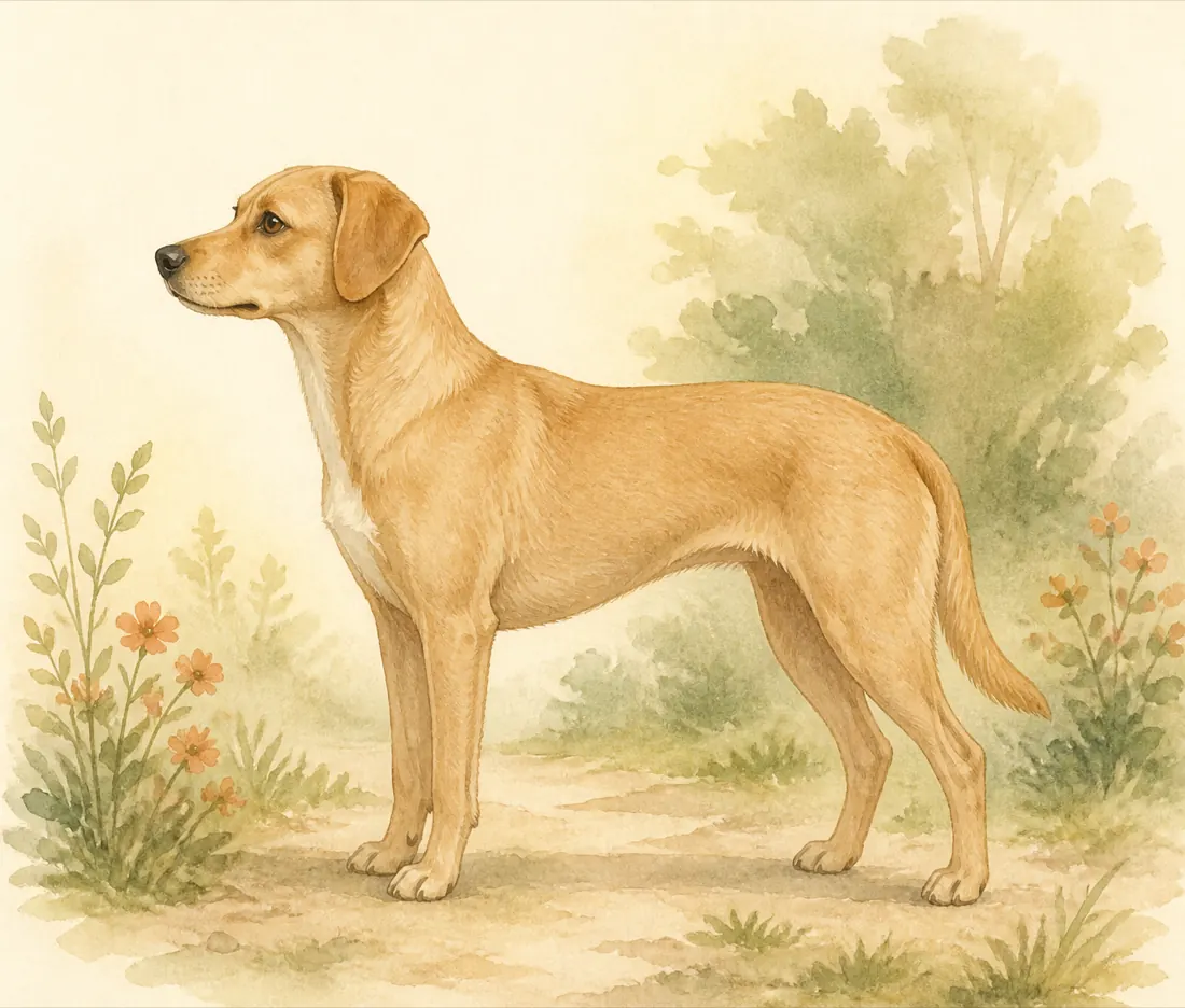 Watercolour dog with a lean waist and clear belly tuck