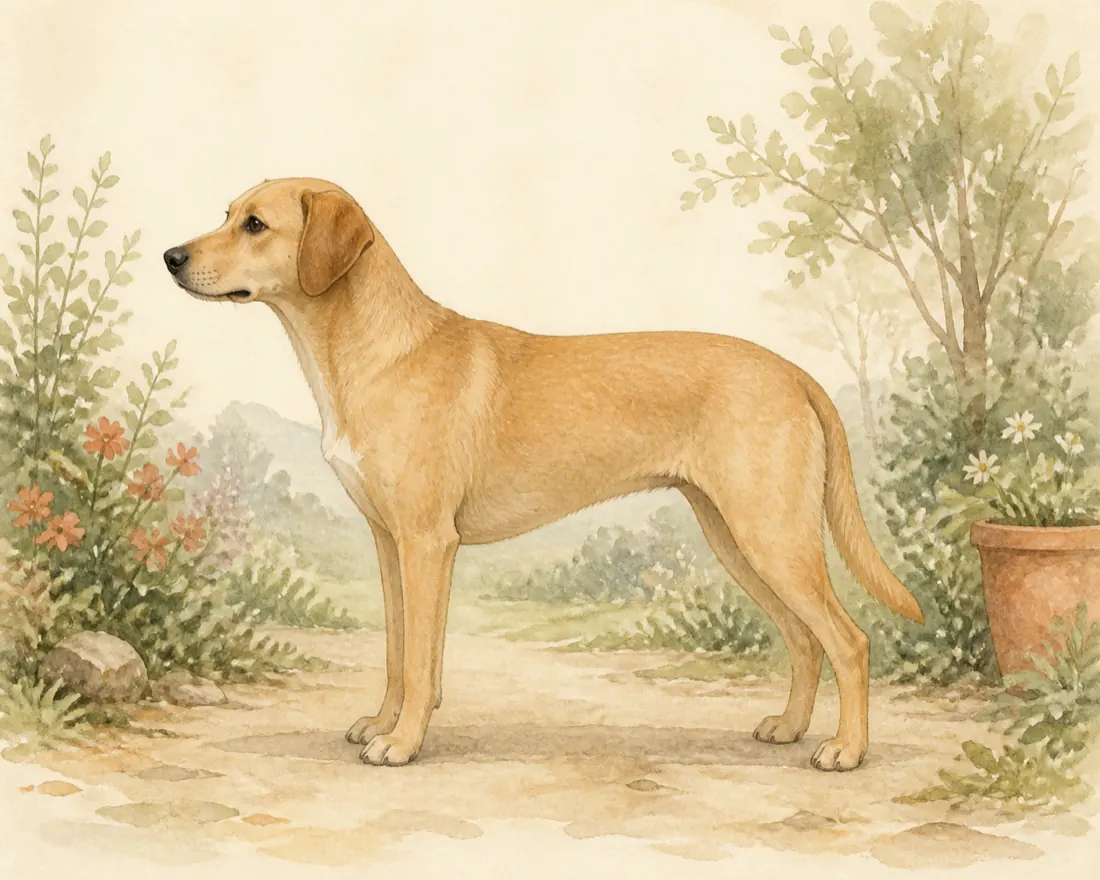 Watercolour dog with a visible waist and balanced belly tuck