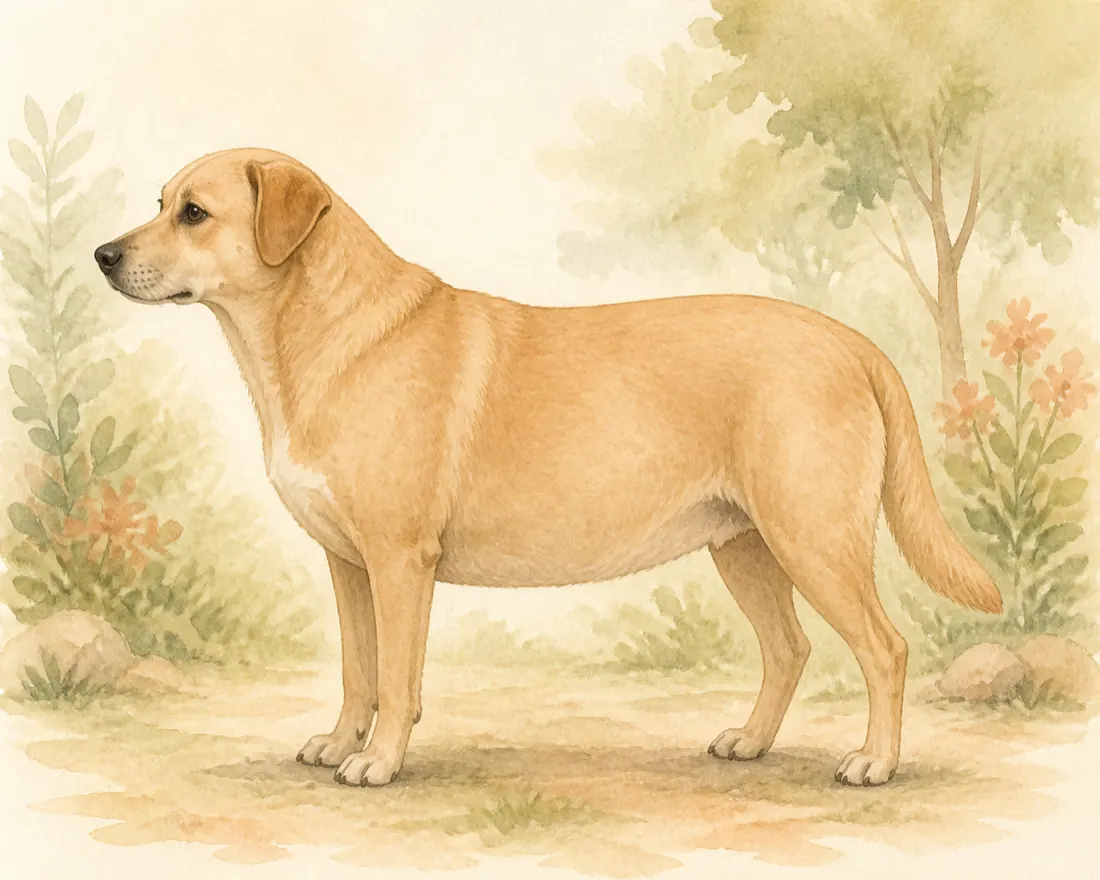 Watercolour dog with a softer waist and fading belly tuck
