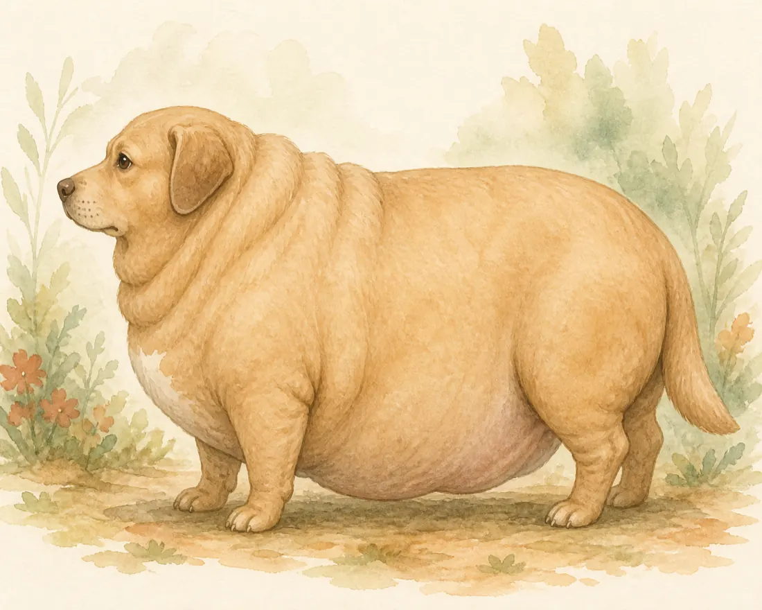 Watercolour dog with no waist or belly tuck and a distended belly